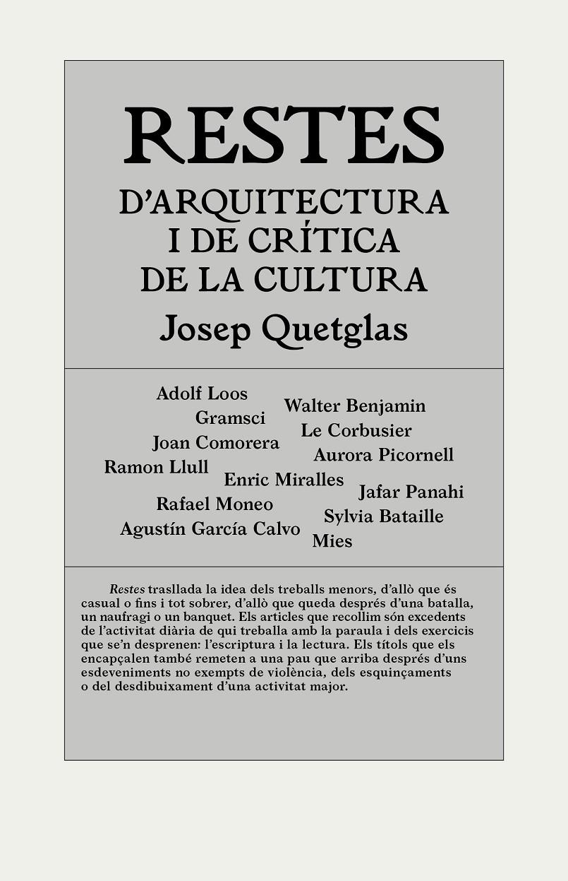 Restes d'arquitectura i de crítica de la cultura | Quetglas Riusech, Josep