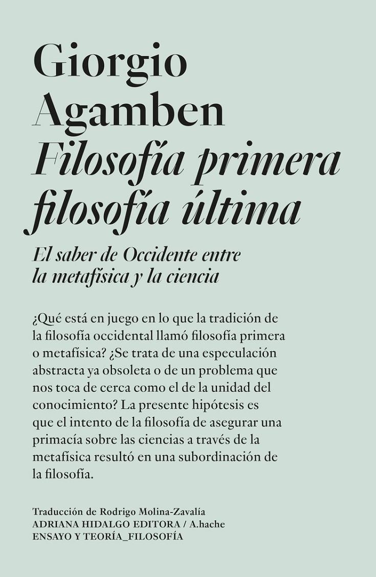 Filosofía primera filosofía última | Agamben, Giorgio