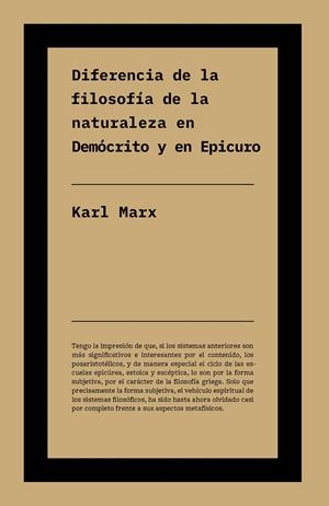 Diferencia entre la filosofía de la naturaleza en Demócrito y en Epicuro | Marx, Karl | Cooperativa autogestionària