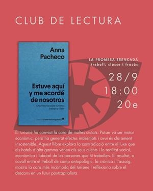 Club de lectura - Sessió Estuve aquí y me acordé de nosotros | Pacheco, Anna | Cooperativa autogestionària
